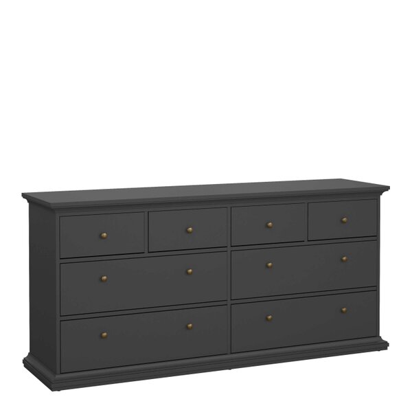 Wyld Haus Osaka Farmhouse Dark Grey Wide Wooden Chest 8 Drawers