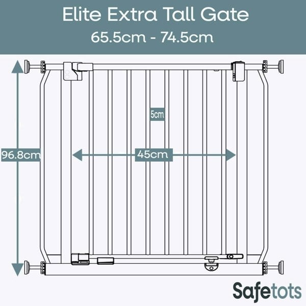 Bettacare Extra Tall Elite Narrow Dog Gate, 65.5cm - 74.5cm, Matt White, Extra Tall 96.8cm in Height, Pressure Fit Pet Gate