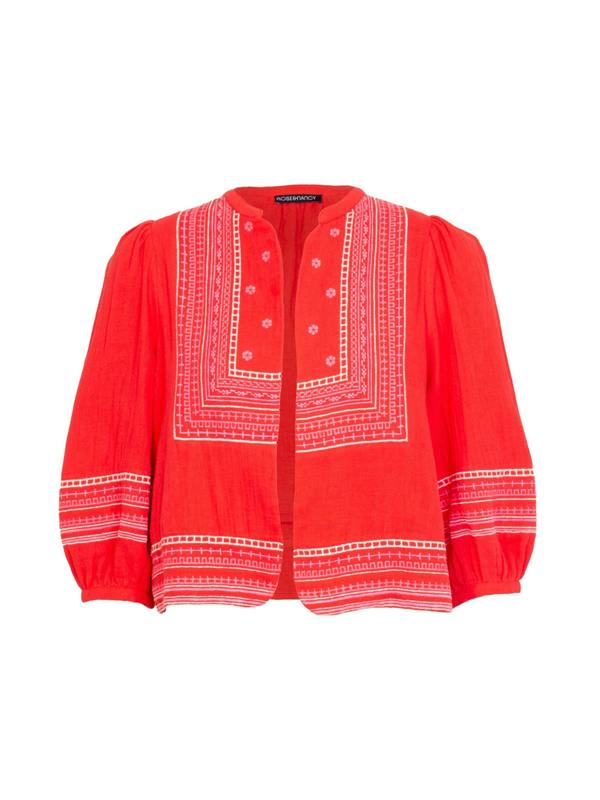 Rose & Nancy Florence Coral Red Embroidered Easy Throw-On Jacket