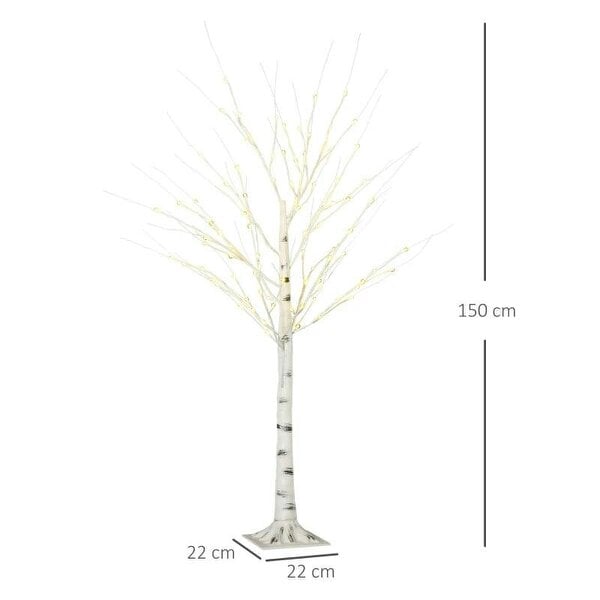 Bobobiy 5ft Artificial White Birch Tree Light with Warm White Pre-Lit LED Light for Indoor and Covered Outdoor Use
