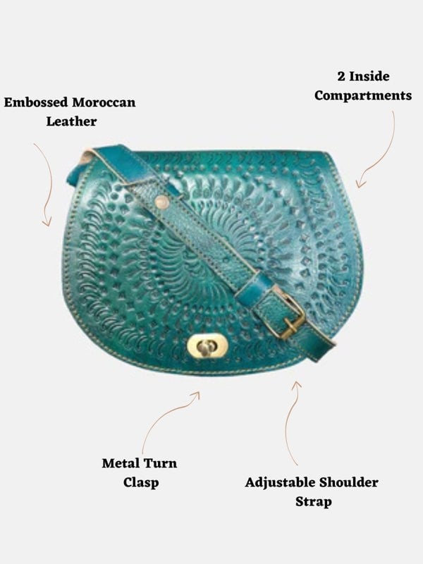 Berber Leather The Temara Embossed Saddle Bag in Teal