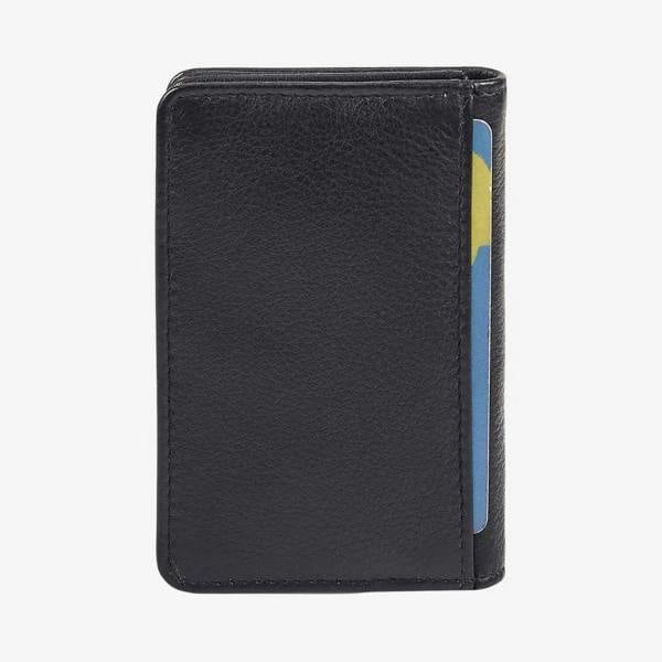 Black leather card holder with RFID protection and ID window