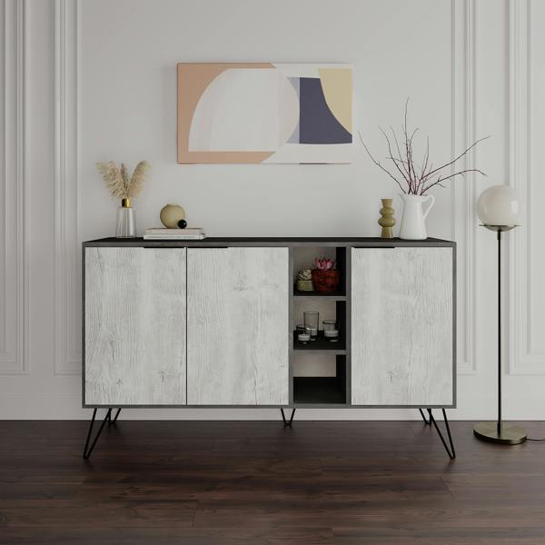 Decortie Clara Sideboard Cabinet Modern Storage Shelves Hairpin Legs 142cm