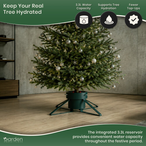 Large Green Christmas Tree Stand with Water Tank, Heavy Duty Stand for Trees up to 2.8m, Adjustable Clamps 60–140mm Trunk