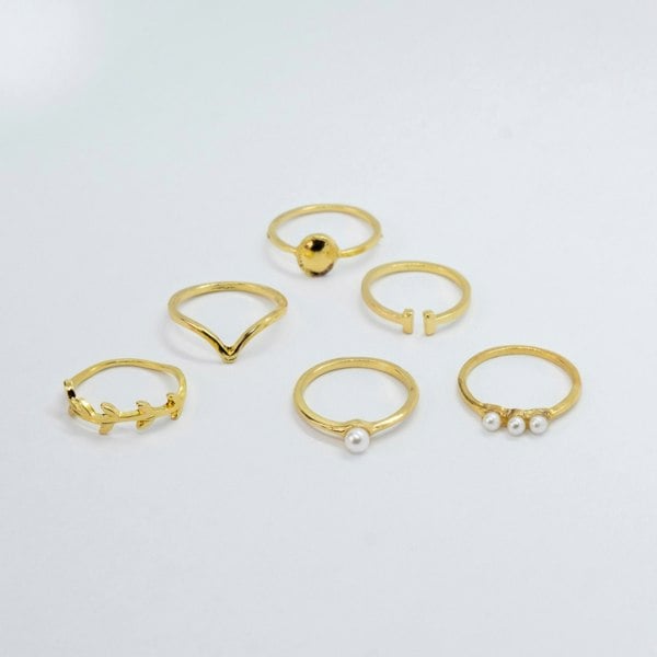 6 Piece Gold Plated Oxidised Bohemian Vintage Tribal Stacking Retro Ring Set