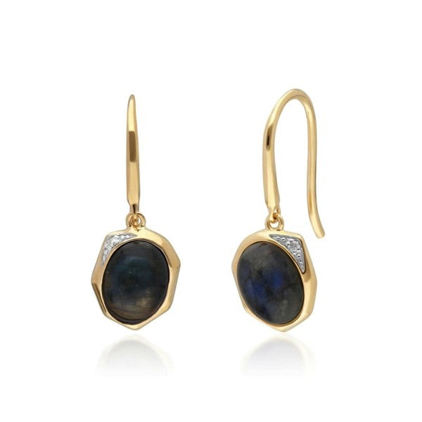 270E027105925 Irregular B Gem Labradorite & Diamond Drop Earrings in Gold Plated Silver 1