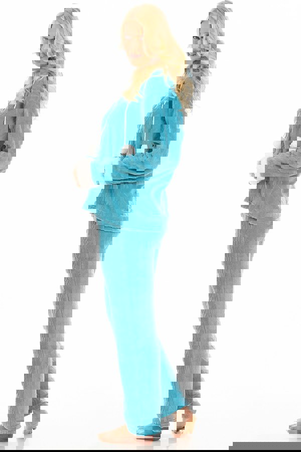 Camille Womens Light Blue Supersoft Fleece Hooded Pyjama Set