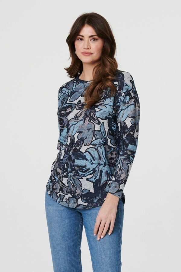 Blue | Abstract Print Long Sleeve Top