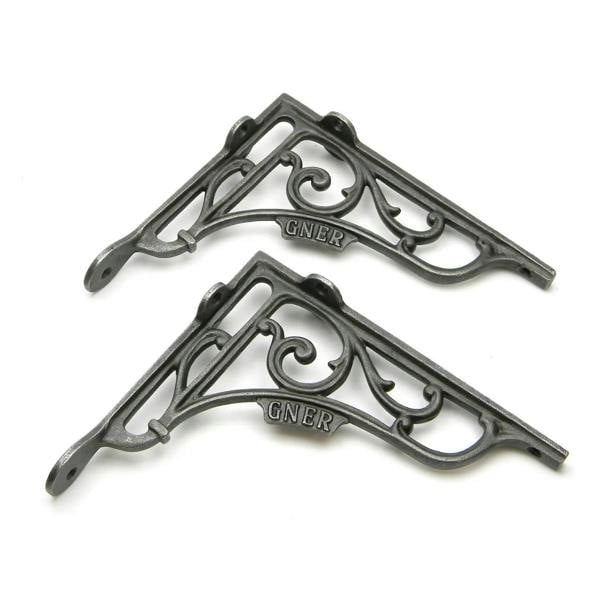 Pair of Antique Cast Iron 'GNER' Railway Victorian Style Shelf Brackets 