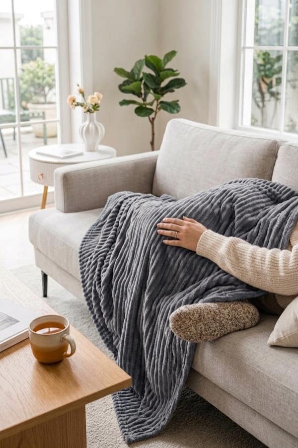Dyzi Large Supersoft Ribbed Jacquard Fleece Throw Blanket 200 x 240cm