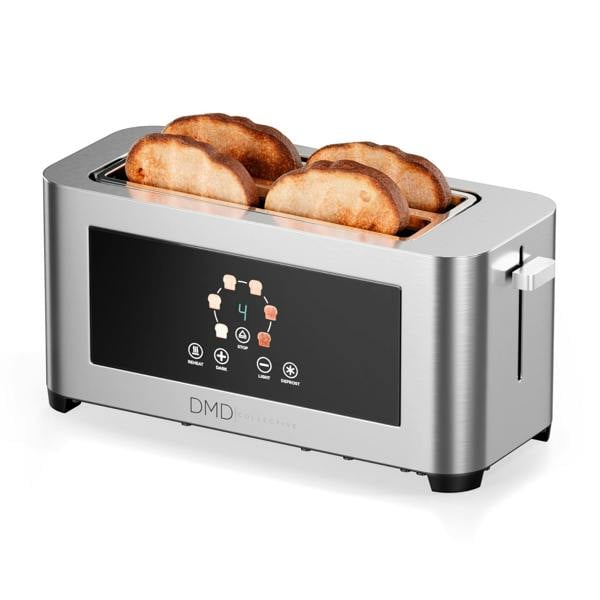 DMD Collective Touchscreen 4 Slice Long Slot Toaster Stainless Steel, 6 Browning Levels, Defrost Reheat & Cancel Functions, 1400W
