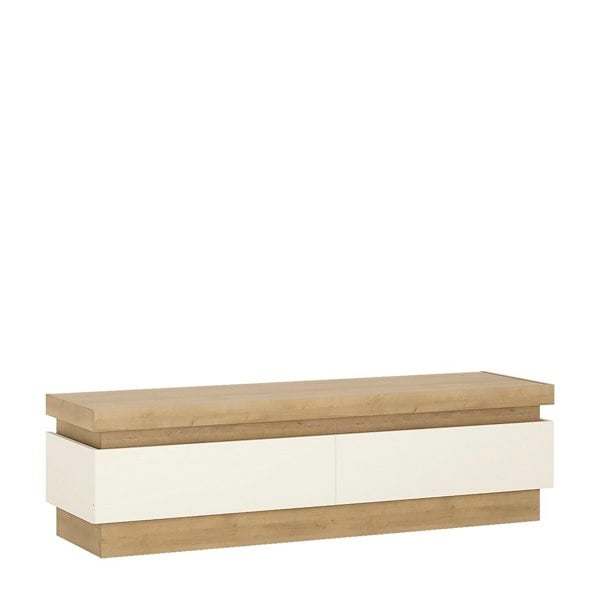 Furniture To Go Lyon 2 Drawer TV Cabinet in Riviera Oak/White High Gloss