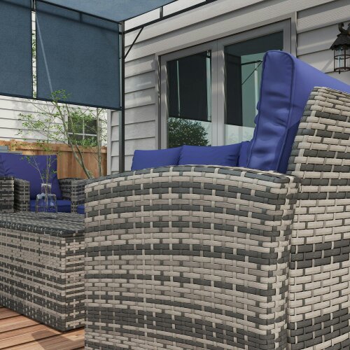 Wyld Haus Resuno Grey Rattan Navy Blue 7 Seater Outdoor Sofa Set With Storage Tables