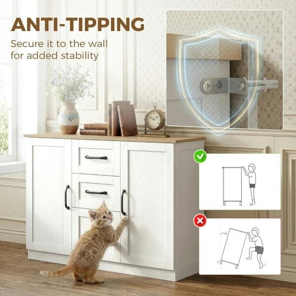 Sideboard Storage Cabinet, Modern 110 cm Buffet Storage Cabinet with 3 Drawers and 2 Soft Close Doors, White