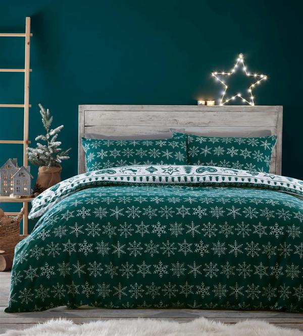 Noel Teal Christmas Duvet Cover Set - Teal - Single