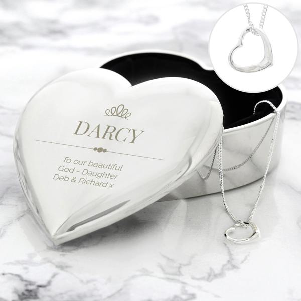 Abode Home & Gifts Personalised Heart Trinket Box & Sterling Silver Necklace Set