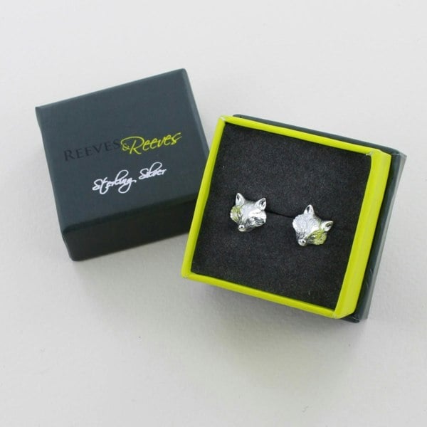 Sterling Silver Fox Mask Stud Earrings - Reeves & Reeves