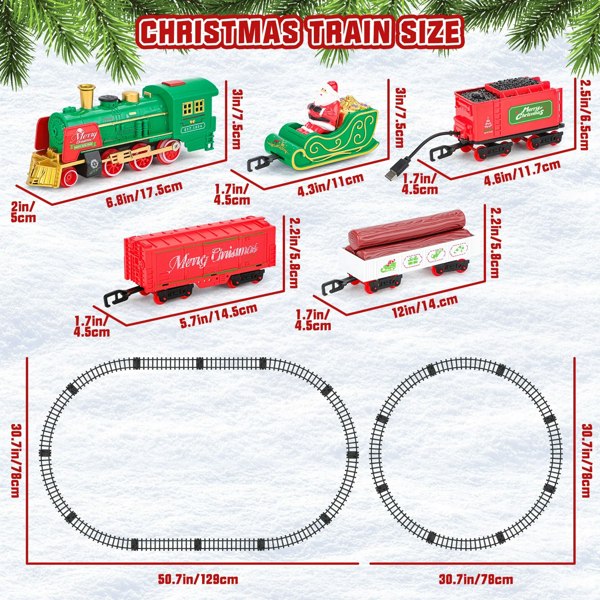 deAO Toys Christmas Train Set with Steam, Lights & Music -Electric Holiday Toy Train