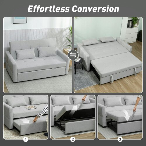 Wyld Haus Fapa Light Grey Fabric Upholstered 3 Way Convertible 2 Seater Sofa Bed