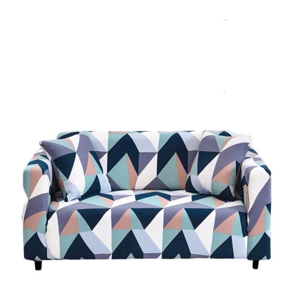 Anyhouz Anyseat Sofa Cover Blue White Geometric Style 3 Seater