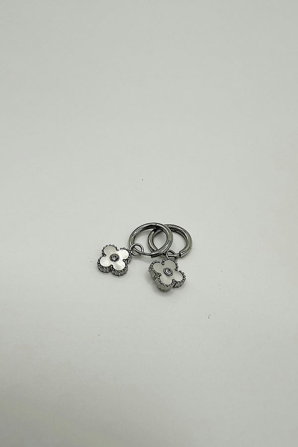 SVNX Mini Clover Drop Hoop Earrings in Silver