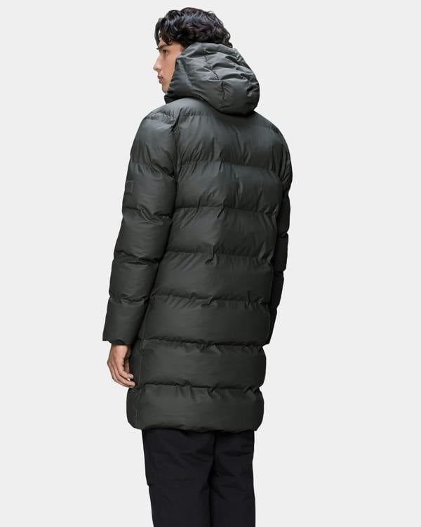 Rains Alta Long Unisex Puffer Jacket - 153 Dark Grey | CHO | Designer Unisex Padded Jackets