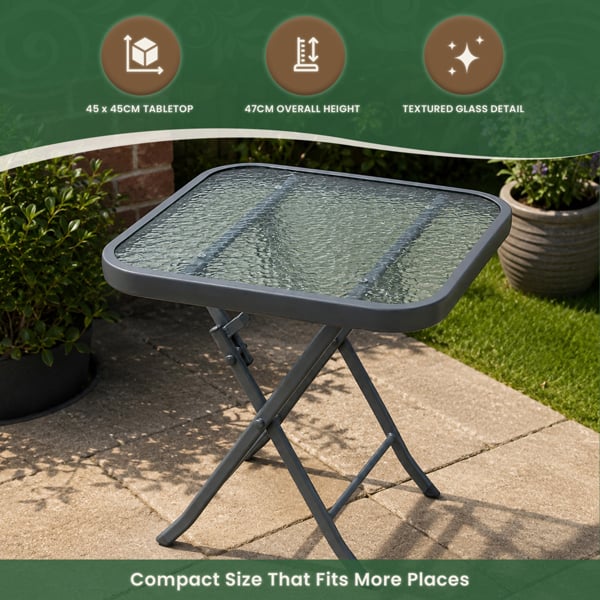 Metal Framed Glass Top Folding Garden Side Table