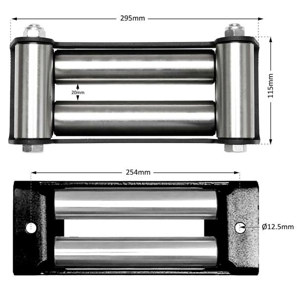 WINCHMAX Large Roller Fairlead, Black. Heavy Duty Zinc Plated Rollers.