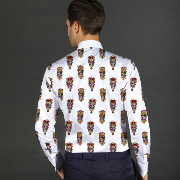 SKULL KING PRINTED TUXEDO SHIRT WITH BOWTIE - Premium Men's Patterned Shirt by Claudio Lugli | Bold Design, Tailored Fit, Best Printed Shirts