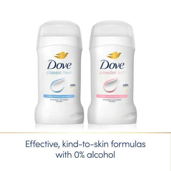 Dove Powder Soft Anti-Perspirant Deo Stick 50ml 24 Pack, 48H Sweat Protection