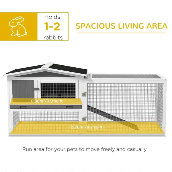 Grey rabbit hutch with spacious living area, wire mesh panels, ramp and black interior base