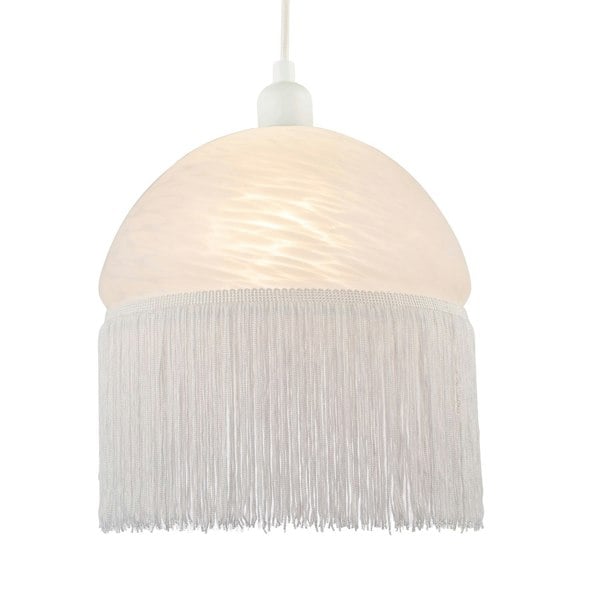 Traditional Opal White Domed Glass Pendant Shade with Long Tassels Image 1
