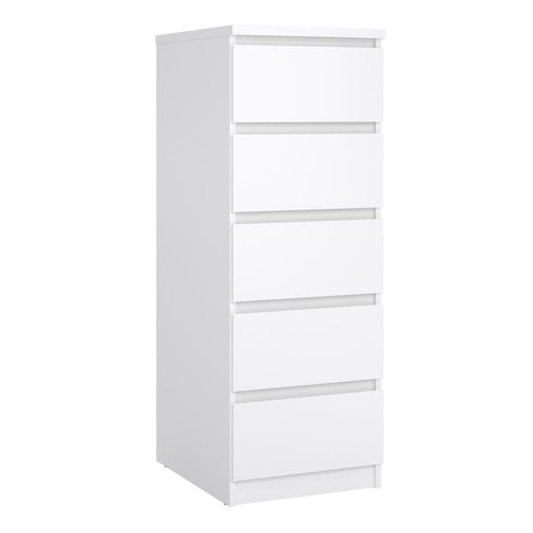 Furniture To Go Naia Narrow Chest of 5 Drawers in White High Gloss