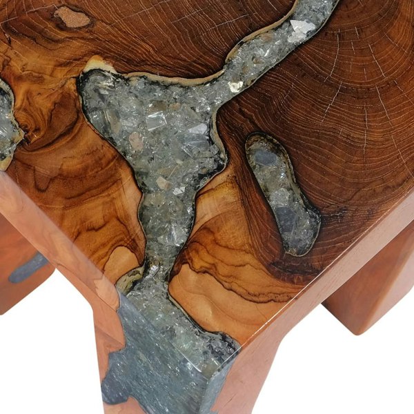 Berkfield Stool Solid Teak Wood and Resin