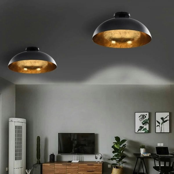Berkfield Ceiling Lamps 2 pcs Black and Gold Semi-spherical E27