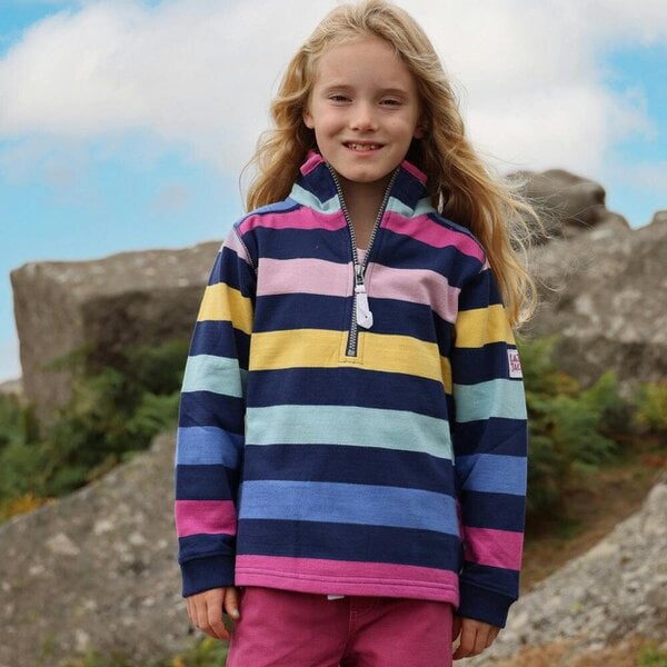 Lazy Jacks LJ35C - Girls Striped 1/4 Zip Sweatshirt - Twilight Multi