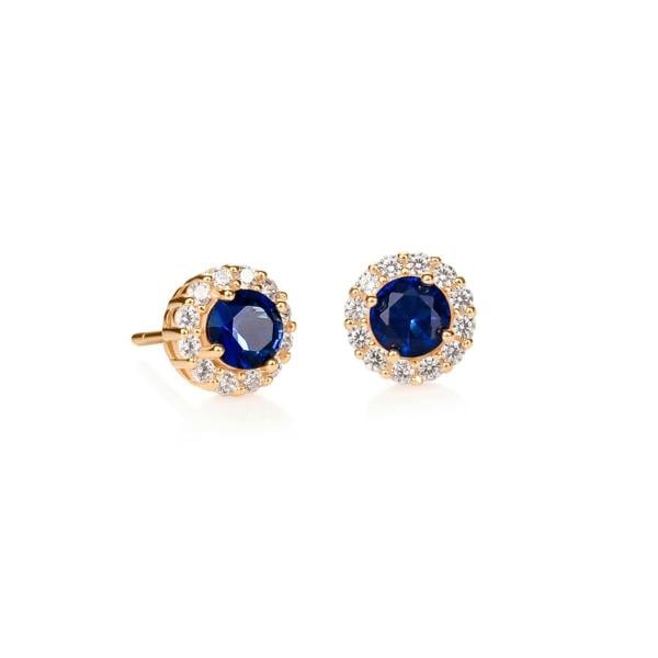 namana Gold Plated Sterling Silver Blue Cubic Zirconia Round Halo Stud Earrings