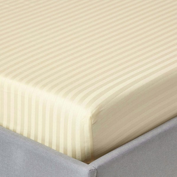 HOMESCAPES Silky 330 TC Egyptian Cotton Satin Stripe Fitted Sheet – 30 cm Deep