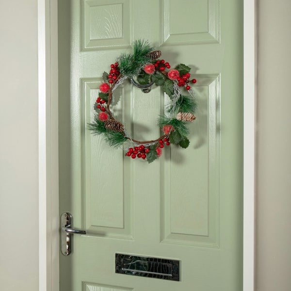 Samuel Alexander 45cm Hanging Christmas Wreath with Apples and Red Berries