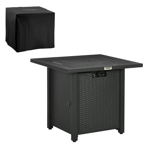 Bobobiy Rattan-style Propane Gas Fire Pit Table with 40, 000 BTU Burner, Waterproof Cover, Black, 40,000