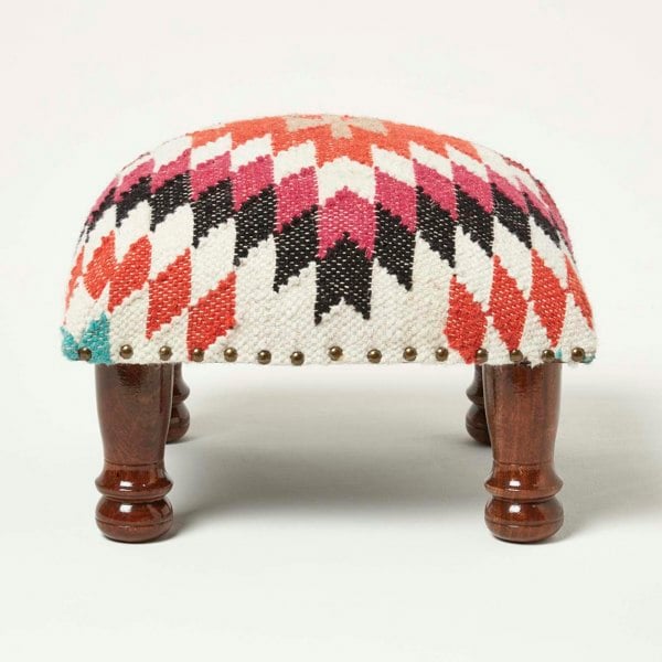 HOMESCAPES Manila Handwoven Kilim Footstool
