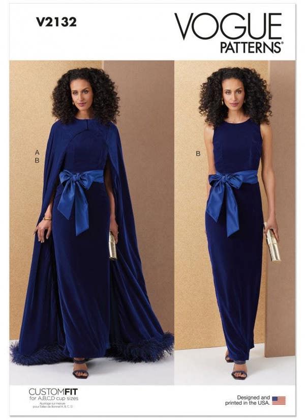 Vogue Sewing Pattern 2132, Dresses, Capes for Women, B5 (8-10-12-14-16) - Advanced