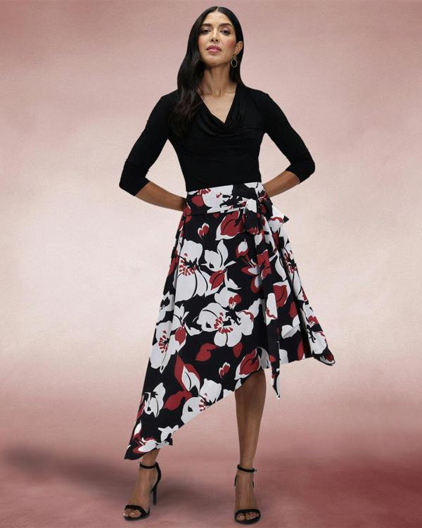 HotSquash Asymmetric Hem Skirt with Bow Ties