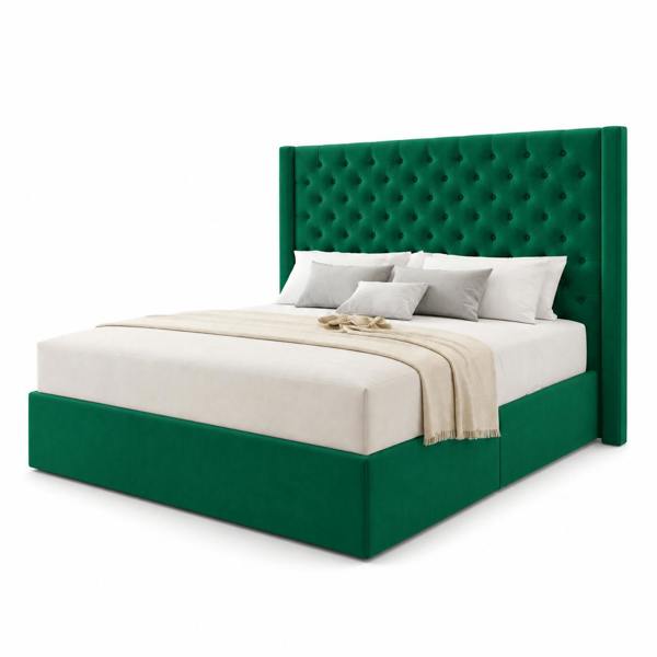 Great British Beds Chesterfield Winged Divan Bed - Green Plush