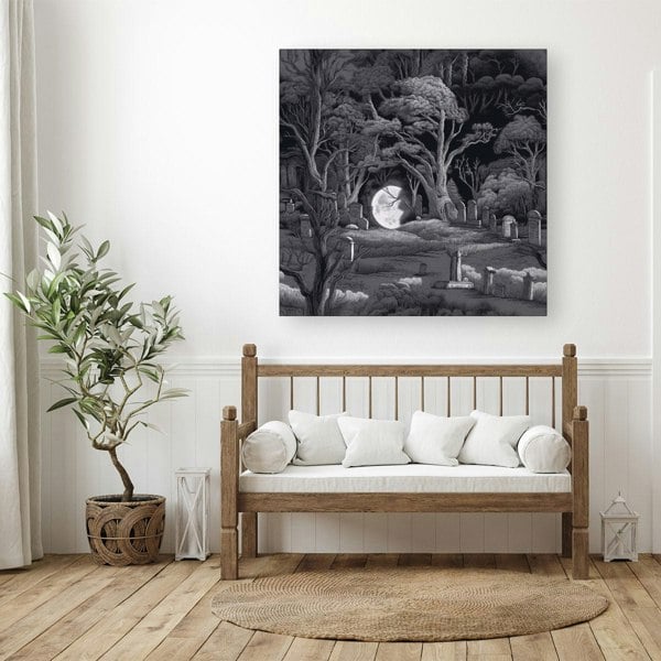 Warren Reed Eerie Moonlit Cemetery Canvas