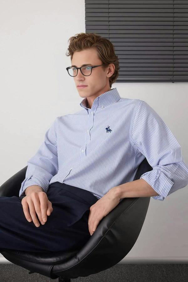 WOVCOR Regular Fit Striped Embroidered Men’s Shirt