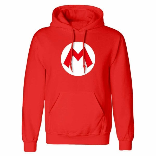 Super Mario Unisex Adult Badge Hoodie - Red