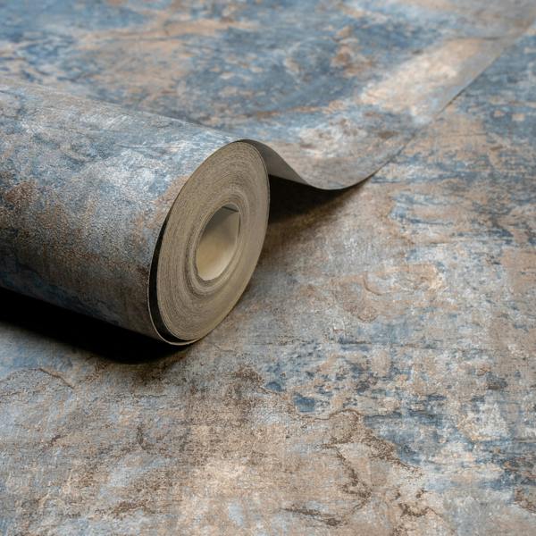 Grandeco Paul Moneypenny Navy Castello Plaster Patina Wallpaper for Grandeco