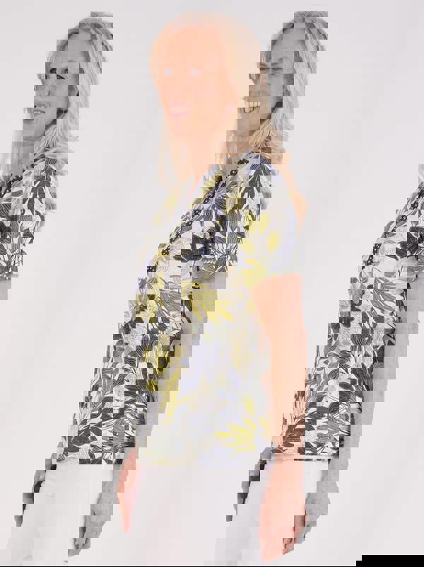 TIGI Embroiderd Notch Neckline Jungle Print Top