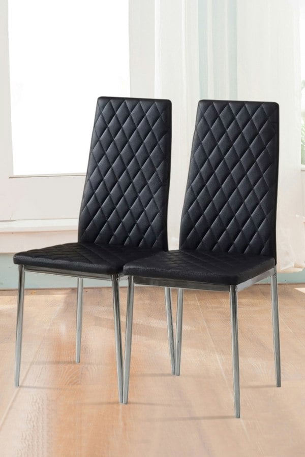 Living and Home Set of 2 PVC High Back Modern Dining Chairs
